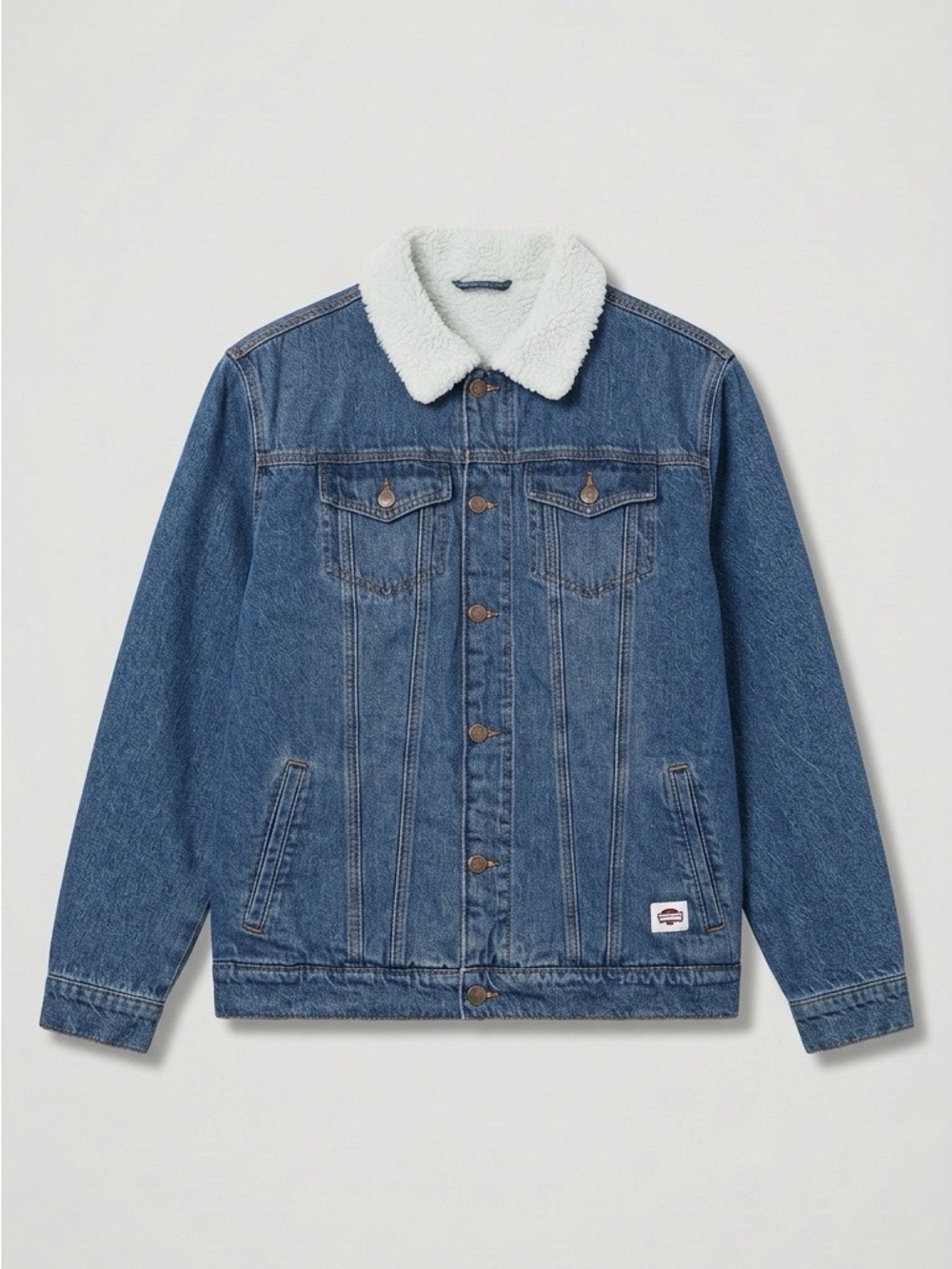 Buffalo David Bitton Blue Denim Jacket with White Sherpa Collar-68